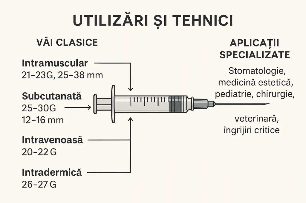 Utilizări ale seringilor medicale: tehnici clasice de administrare și aplicații specializate în stomatologie, estetică, pediatrie, chirurgie și medicină veterinară