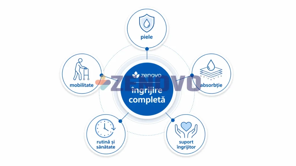 infografic cu cei 5 piloni ai gestionării integrale a incontinenței la domiciliu.