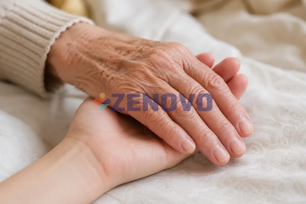 Prim-plan al tehnicii hand-under-hand ghidând mâna unei persoane în vârstă