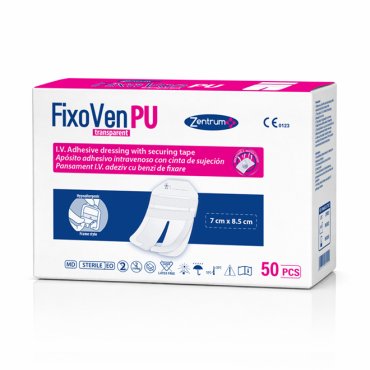 Plasture cu fereastră transparentă pentru fixare branule 7 cm × 8,5 cm, cutie 50 buc