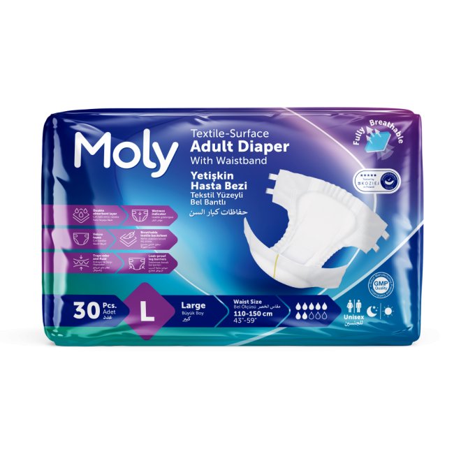 Scutece pentru adulti Moly, marimea L, 30 bucati