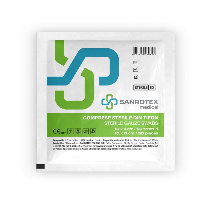 Comprese sterile din tifon 10x8 cm, 50 straturi – 50 buc/ cutie