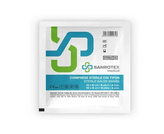 Comprese sterile tifon 10cm x 8cm, 8 pliuri, 6 buc