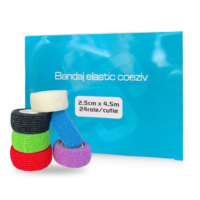 Bandaj elastic coeziv autoadeziv multicolor – 2.5 cm x 4.5 m