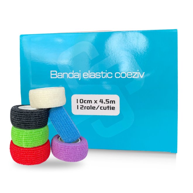 Bandaj elastic coeziv autoadeziv multicolor – 10 cm x 4.5 m