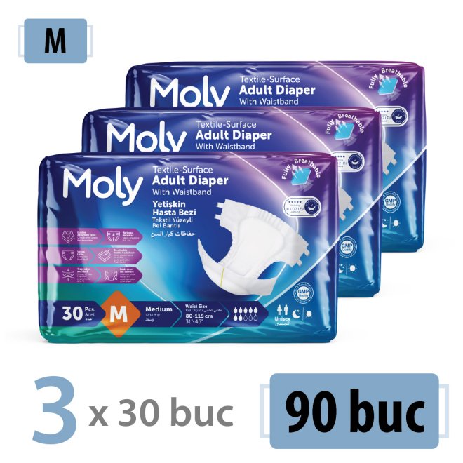 Pachet promo scutece adulti Moly, marimea M – 3 pachete x 30 buc
