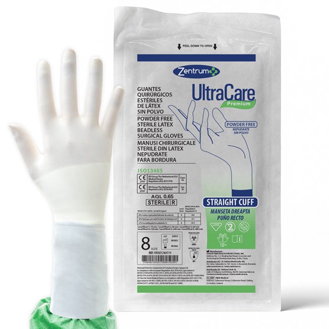 Manusi chirurgicale sterile din latex ULTRA CARE STRAIGHT CUFF, nepudrate, cu manseta fara bordura – 50 perechi