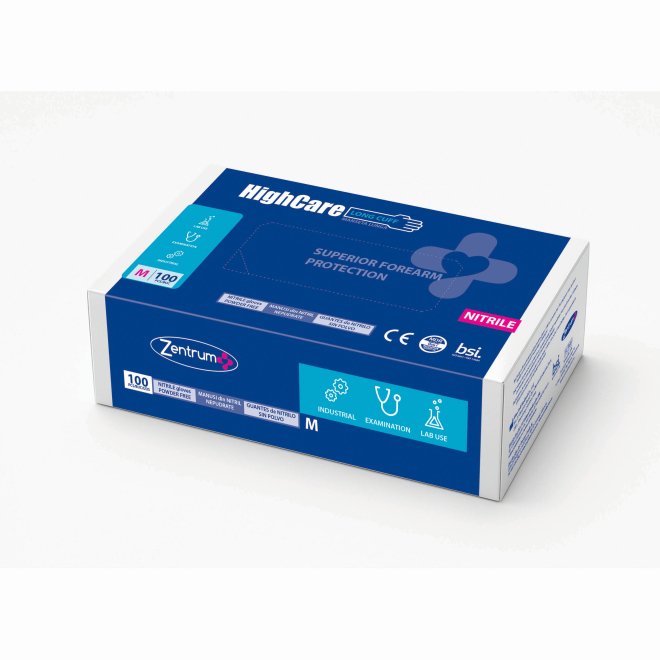 Manusi din nitril cu manseta lunga, marimea M – cutie 100 buc