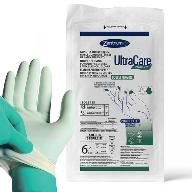 Manusi chirurgicale sterile Double Gloving, dubla protectie, nr. 6.5, cutie 25 seturi