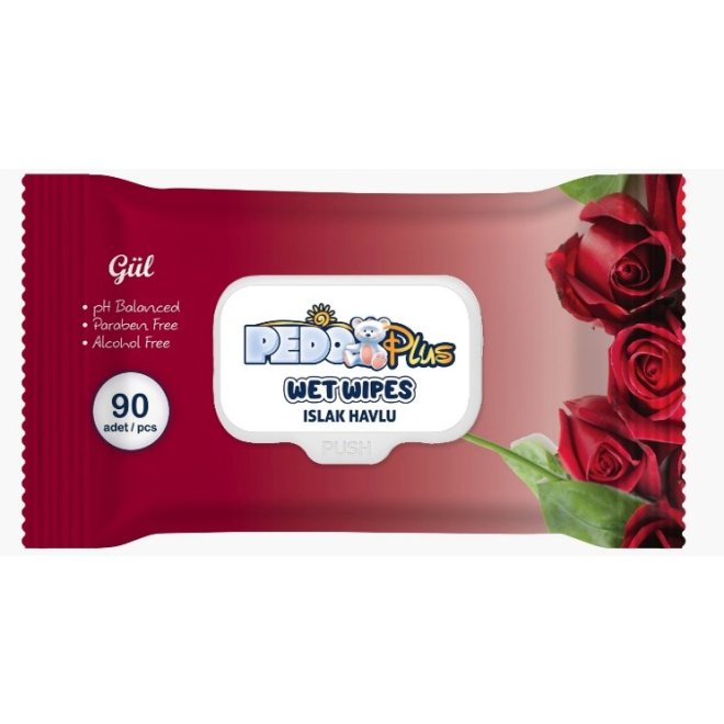 Servetele umede Pedo Plus trandafir, 90 buc, fără parabeni, pH echilibrat