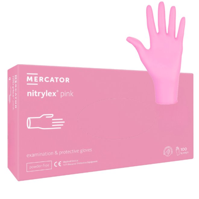 Manusi examinare nitril, fara pudra, Nitrylex Pink, cutie 100 buc