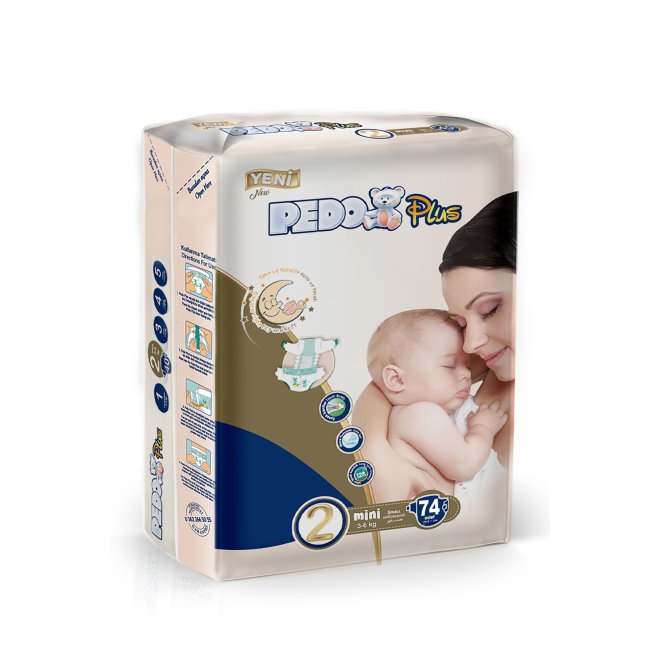 Scutece bebelusi Pedo Plus Nr. 2 Mini, 3-6 kg, 74 buc