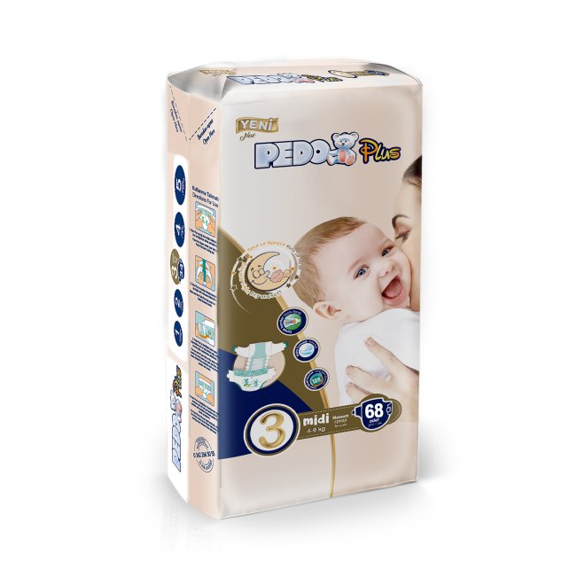 Scutece Bebelusi Pedo Plus Nr. 3 Midi, 4-9 kg, pachet economic 68 buc