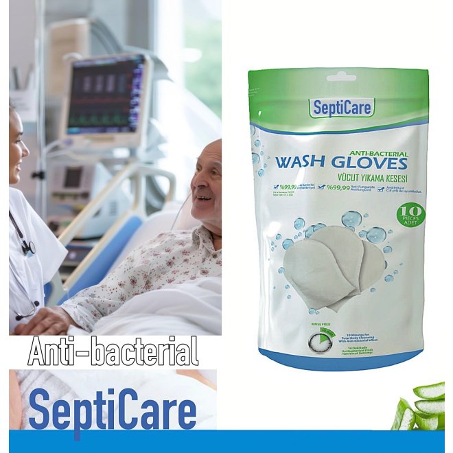 Burete tip manusa antibacterian impregnat cu sapun cu Clorhexidină și Aloe Vera - 10 buc/punga