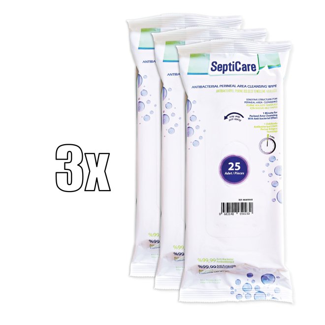 Servetele ANTIBACTERIENE Perineale SeptiCare, 3 Pachete a 25 Bucăți – Igienă și Protecție Optime pentru Zona Intimă