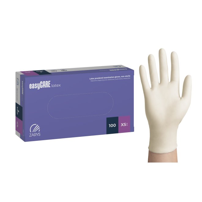 Mănuși examinare latex pudrate easyCARE, nesterile, mărimea XS – cutie 100 buc