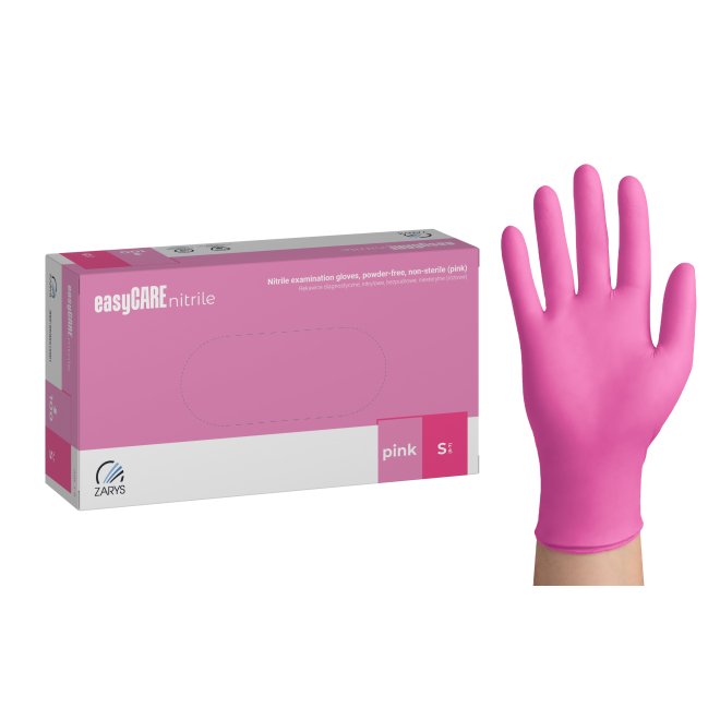 Mănuși examinare nitril roz easyCARE, nepudrate, nesterile, mărimea S – cutie 100 bucăți