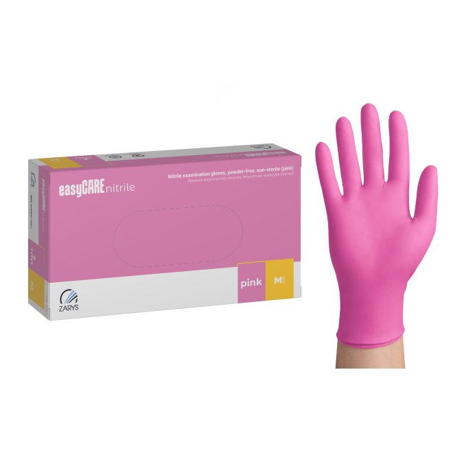 Mănuși examinare nitril easyCARE, roz, M, nepudrate, nesterile – 100 buc