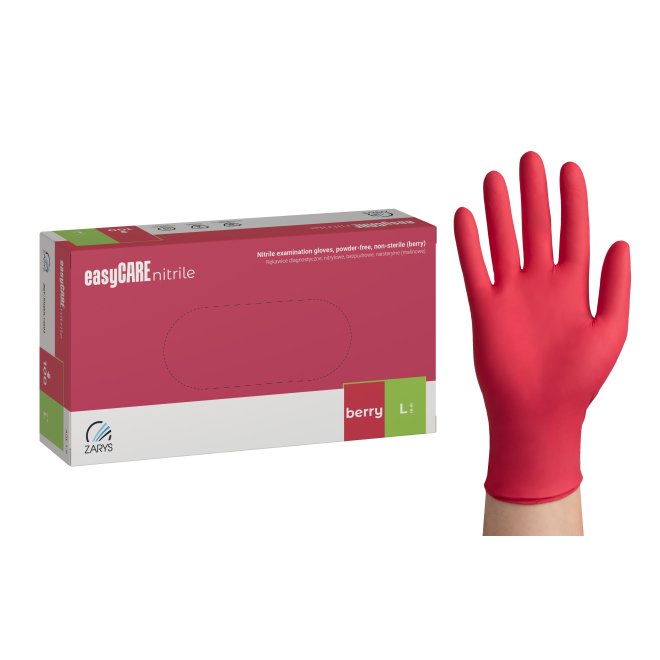 Mănuși nitril roz Berry, L, easyCARE – Nepudrate, Nesterile, 100 buc/cutie