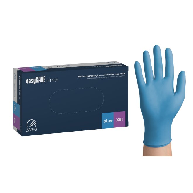 Mănuși examinare nitril easyCARE XS albastre – nepudrate, nesterile (100 buc/cutie)