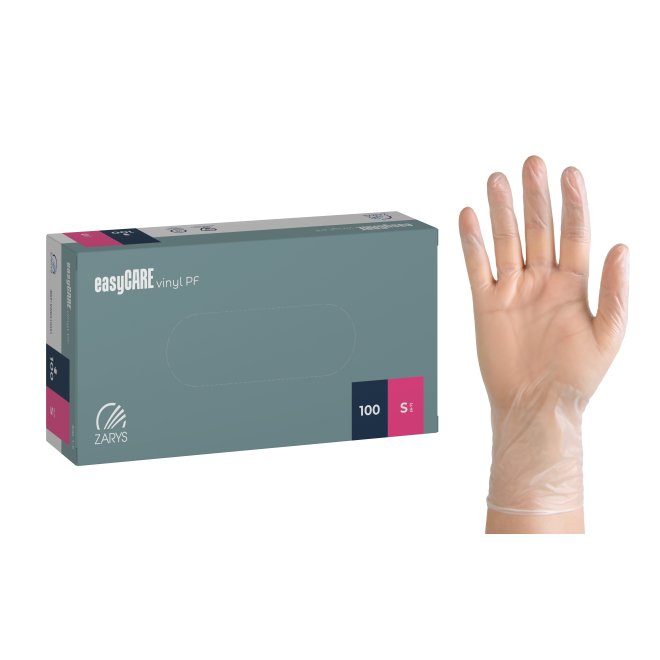 Mănuși de vinil nepudrate easyCARE Vinyl, mărimea S, 100 bucăți/cutie