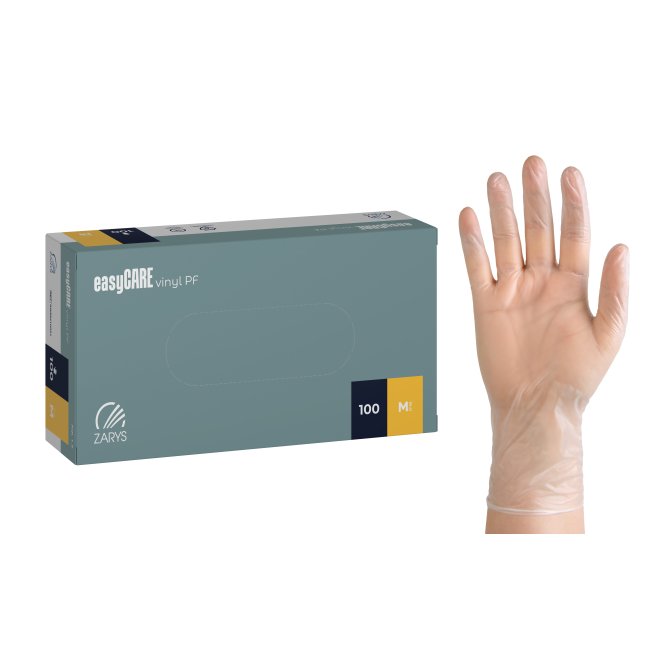 Mănuși de vinil nepudrate easyCARE, mărimea M – 100 bucăți/cutie