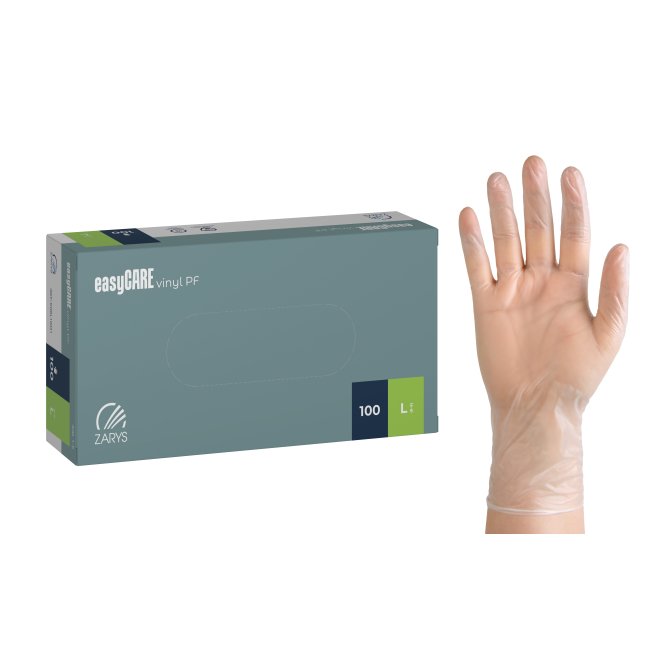 Mănuși de vinil nepudrate easyCARE Vinyl – Mărimea L – Cutie 100 bucăți